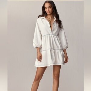 Maeve White Popover Dress with Contrast Stitching